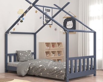 Toddler bed, Cabin bed, Platform bed, Montessori bed, Lit cabane, Bodenbett, Kinderbett mit Sicherheitsgeländern