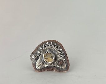 Bronze, Sterling silver , and Citrine statement ring