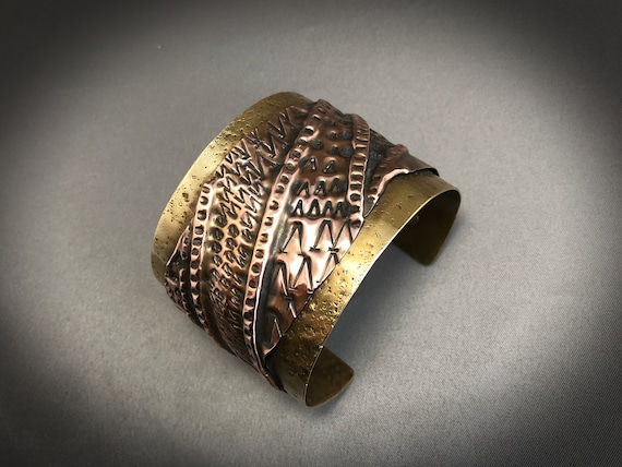 Stamped. Handcrafted genuine copper adjustable cuff bracelet