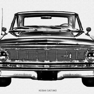 Ford Fairlane, Automobile Art, Car Wall Art, Garage Decor, Mancave Wall Art, Car Gifts for Men, Classic Car Drawing, Art for Men, Car Lovers