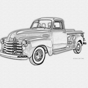 Chevy Truck, Truck Drawing, ManCave Wall Art, Garage Wall Decor, Gifts for Men, Father Day Gift,Gifts for Car Lovers, Classic Car Artwork