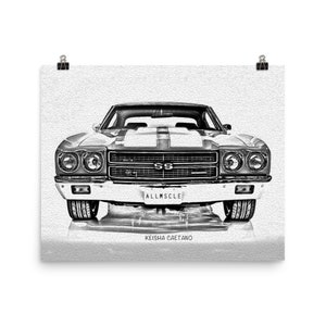 1970 Chevy Chevelle Drawing, Chevy Chevelle, Classic Car Art, Man Cave Decor, Garage Wall Art, Gifts for Car Guys, Vintage Car Prints