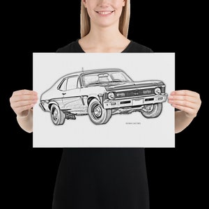 May include: Black and white pencil sketch of a 1969 Chevrolet Camaro.