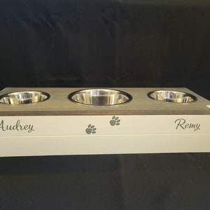 Evelvated Three Dog Bowl Stand with Personalization
