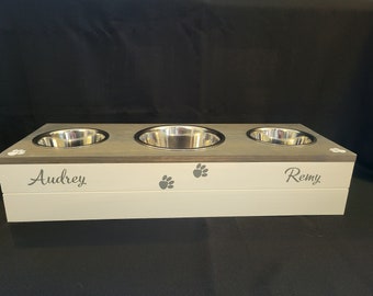 Evelvated Three Dog Bowl Stand with Personalization