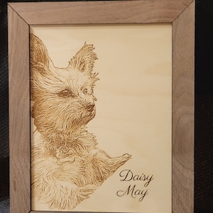 Engraved Pet Portrait, Laser Engraved Wood Photo, Personalized Photo