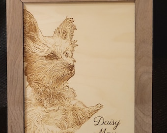 Engraved Pet Portrait, Personalized Laser Cut Wood Photo