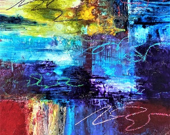 Fluid Acrylic Painting on Gallery-Wrapped Canvas, Rainbow Patches