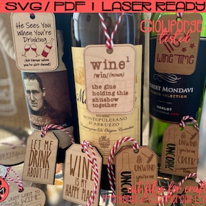Descarga instantánea / 15 diseños de etiquetas de vino / paquete SVG / paquete de vinificación / Glowforge probado / láser o vinilo / regalo de anfitriona / archivos digitales