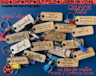 Sofortdownload | 16 Glaube basierte Keychain Designs | SVG-Bundle | Schrift-Bundle | Glowforge getestet | Laser oder Vinyl | Digitale Dateien
