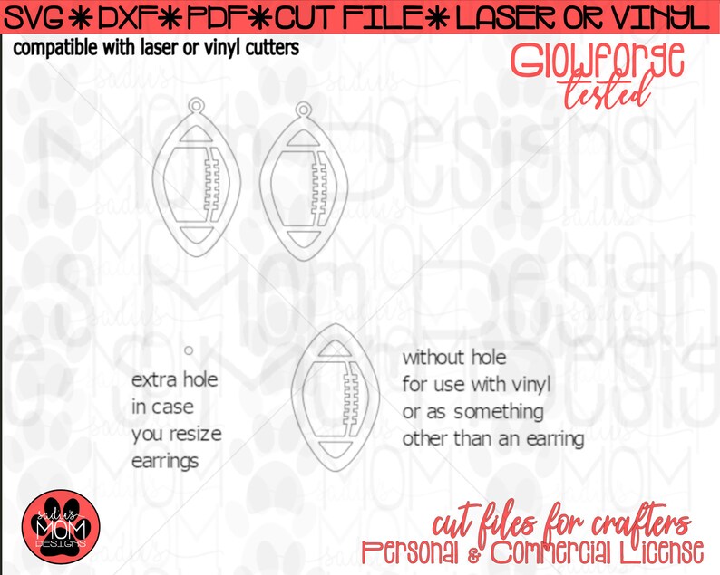 Football Earrings SVG | Glowforge Template, Sport Jewelry (Digital File) image 3