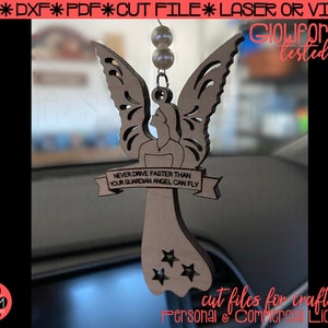 Instant Download | Never Drive Faster than your Guardian Angel Can Fly SVG | Keychain or Car Charm Design | Glowforge Tested | Digital File