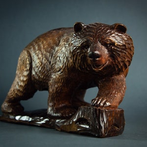 Medium wooden figure &quot;The Brown Bear on a stand&quot; (11W*6.7H Inch) The figure is made from whole woodpiece without glue