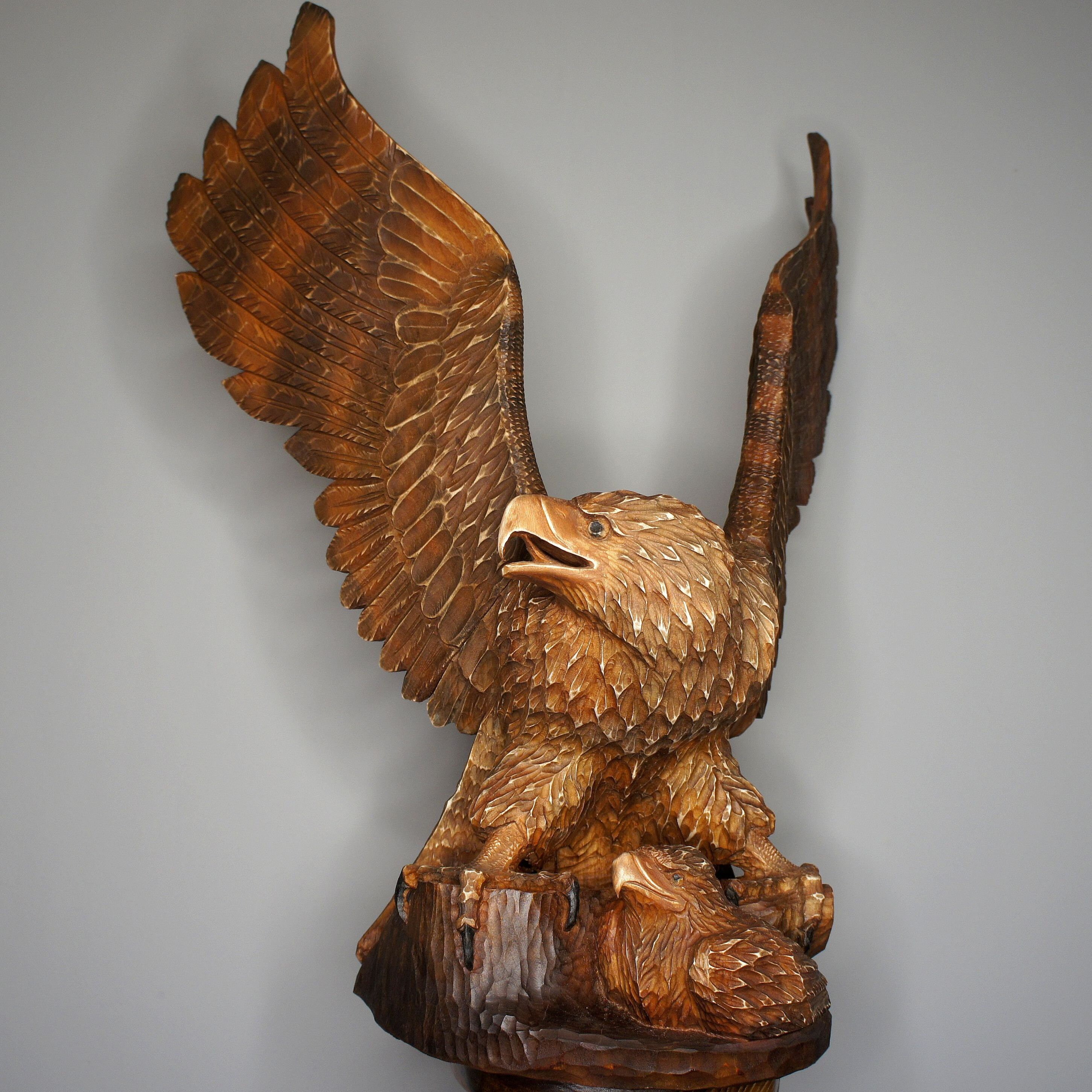 The wooden statue Two eagles 64cm/25 tall Etsy