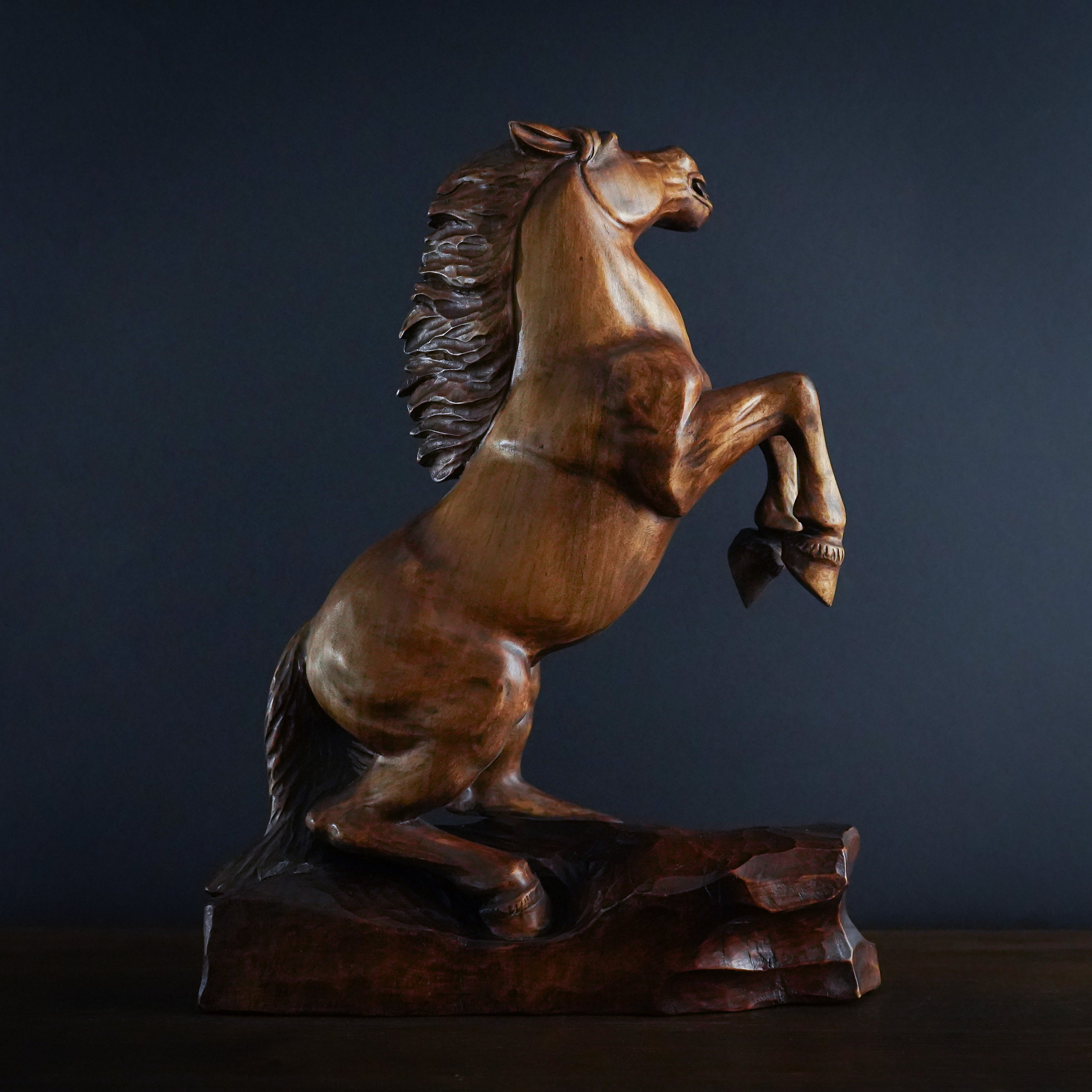Handmade Unique Medium Wooden Sculpture The Fiery Wild Horse 12 2W15 7H handmade-unique-medium-wooden-sculpture-the-fiery-wild-horse-12-2w15-7h