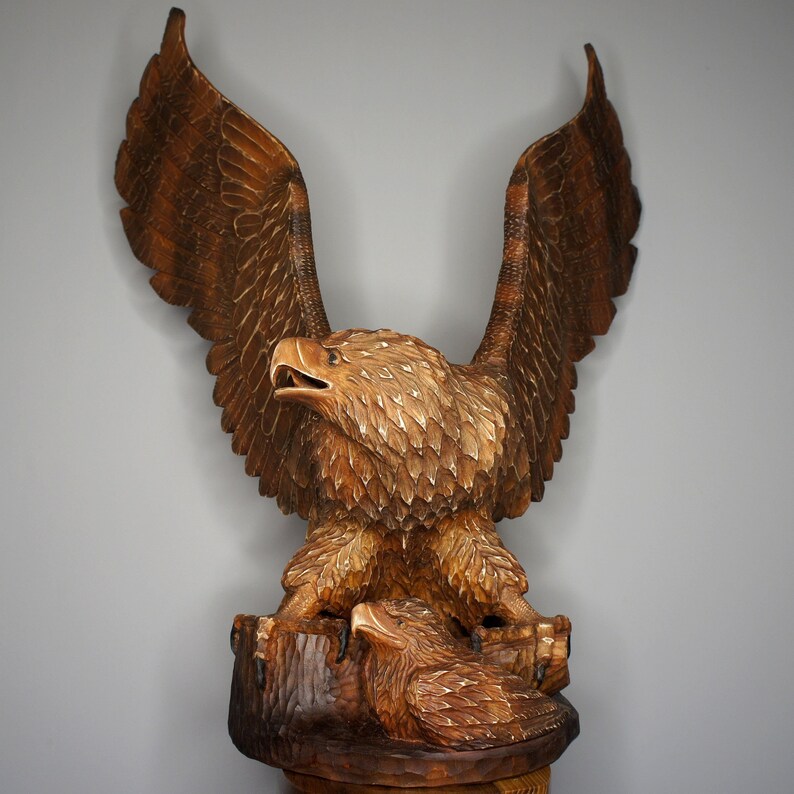 The wooden statue Two eagles 64cm/25 tall Etsy