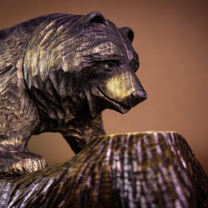 Not so small wooden figure "The Bear on a stand" (10.2W*5.9H Inch) 100% handmade woodcarving bear