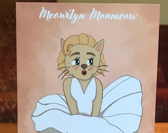 Meowilyn Monmeow Greetings Card, Marilyn Monroe, Cat, Parody, Old Hollywood, The Seven Year Itch- A6 Greetings Card