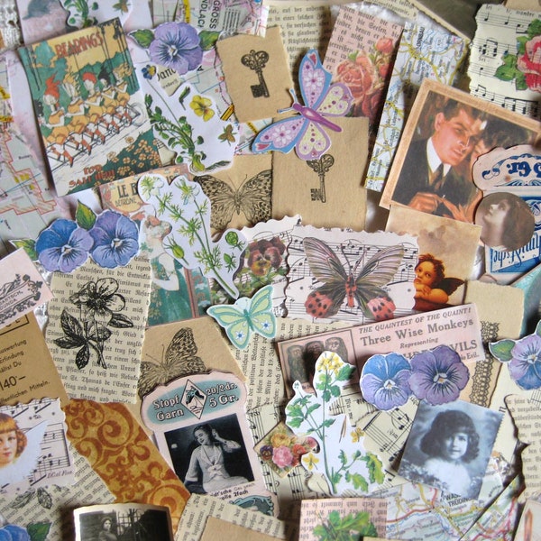 Vintage Ephemera Pack, 25+ Stck ,Journaltasche, Junk Journal Bastelkit, Journaling Scrapbooking Geschenk