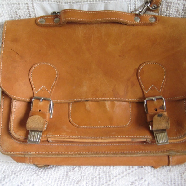 Vintage Ledertasche, Schultasche, Umhängetasche, 50er