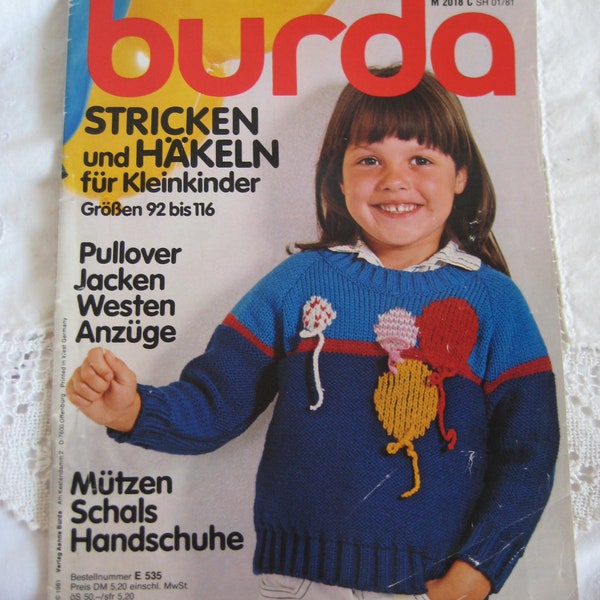 Vintage Burda Modezeitschrift Handarbeitszeitung Stricken und Häkeln für Kleinkinder 1981