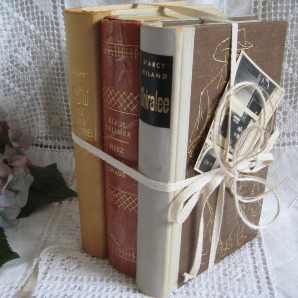 Vintage Bücher, Bücherdeko, Familienromane, Goldschrift, Brocante, Shabby, Altes Foto