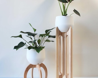 Modern Arches & Nested Plant Stands, Ash Hardwood with Aluminum Pots