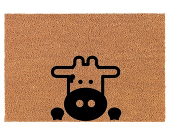 Peeking Cow Coir Doormat Door Mat Housewarming Gift Newlywed Gift Wedding Gift New Home