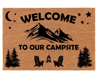 Welcome To Our Campsite Camper Camping Coir Doormat Door Mat Entry Mat Housewarming Gift Newlywed Wedding Gift New Home