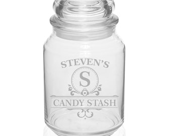 Custom Monogram Candy Jar Apothecary Storage Jar Gift Glass Candy Stash