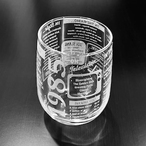 Birthday Stemless Wine Glass Full Wrap Glass 30th Birthday Gift, 40th Birthday Gift, 50th Birthday Gift, 60th Birthday Gift