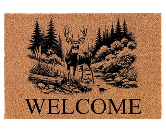 Bienvenue Creekside Deer In Forest coco paillasson paillasson cadeau de pendaison de crémaillère cadeau de jeunes mariés cadeau de mariage nouvelle maison