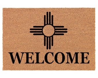 Welcome New Mexico Sun Symbol Coir Doormat Door Mat Entry Mat Housewarming Gift Wedding Gift New Home