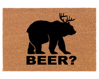 Deer + Bear = Beer Funny Coir Doormat Door Mat Housewarming Gift Newlywed Gift Wedding Gift New Home