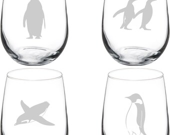 Ensemble de 4 verres à vin Penguin Collection, sans pied ou avec pied, ensemble de 4 verres