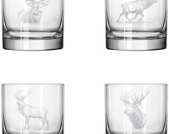 Elk Collection Set of 4 Rocks Whiskey Glasses Gift Set