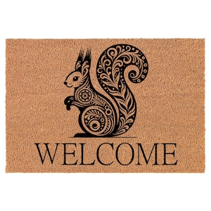 Welcome Folk Art Squirrel Coir Doormat Door Mat Housewarming Gift Newlywed Gift Wedding Gift New Home
