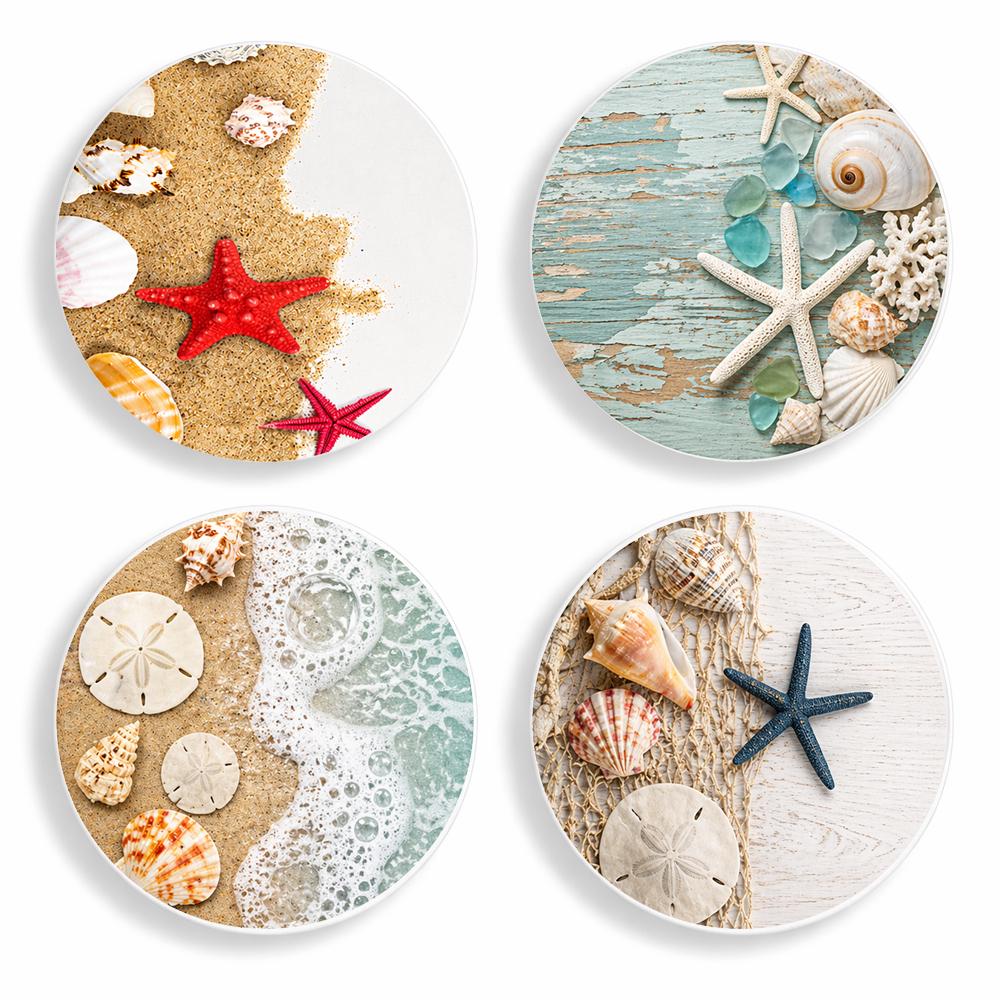 Shell Rim Coasters Sea Shore Sea Shells Ocean Beach Set of 4 Ceramic Coasters - Etsy