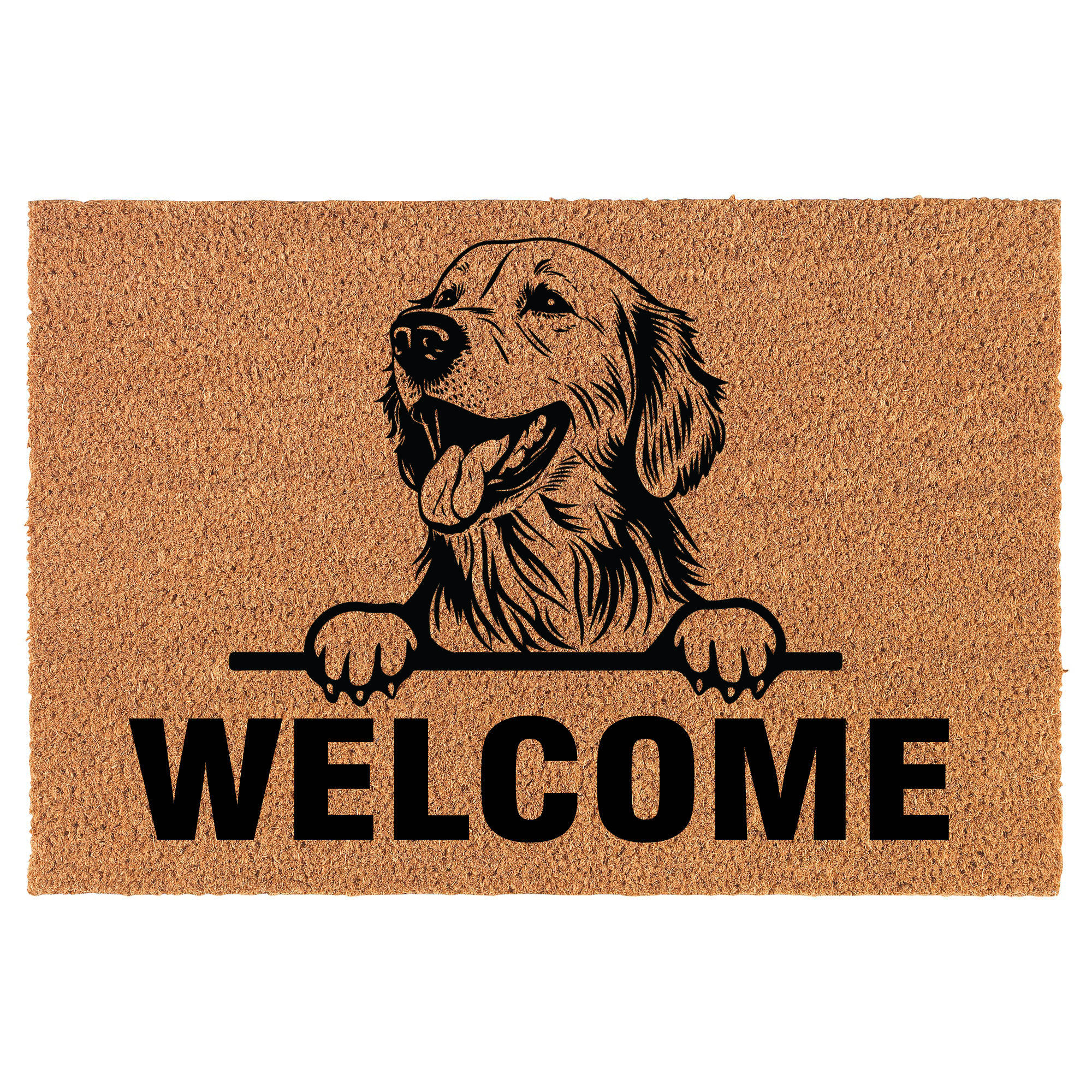 Welcome Peeking Golden Retriever Coir Doormat Door Mat Entry Mat Housewarming Gift Wedding Gift New Home
