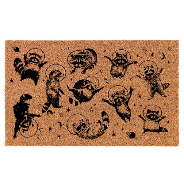 Raccoon In Space Coir Doormat Door Mat Housewarming Gift Newlywed Gift Wedding Gift New Home
