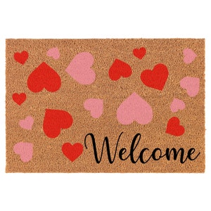Red & Pink Hearts Welcome CORNER Love Valentine's Day Coir Doormat Door Mat Housewarming Gift Newlywed Gift Wedding Gift New Home
