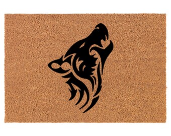 Tribal Wolf Coir Doormat Door Mat Housewarming Gift Newlywed Gift Wedding Gift New Home