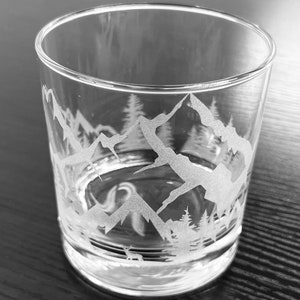 11 oz Rocks Whiskey Old Fashioned Glass Wrap Around Forest with Mountains