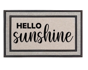 Outdoor Indoor Doormat 18" x 30" Gray / Beige / Black Rubber Backed Door Mat Hello Sunshine