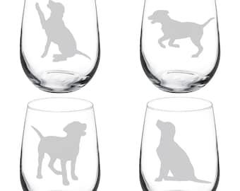 Labrador Retriever Collection Set Of 4 Wine Glass Stemless Or Stemmed Set Of 4 Glasses