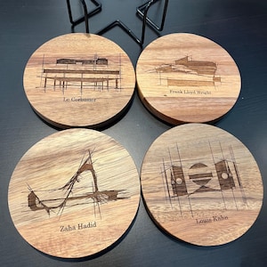 Architect Acacia Wood Coasters Set of 4 Architecture Gift