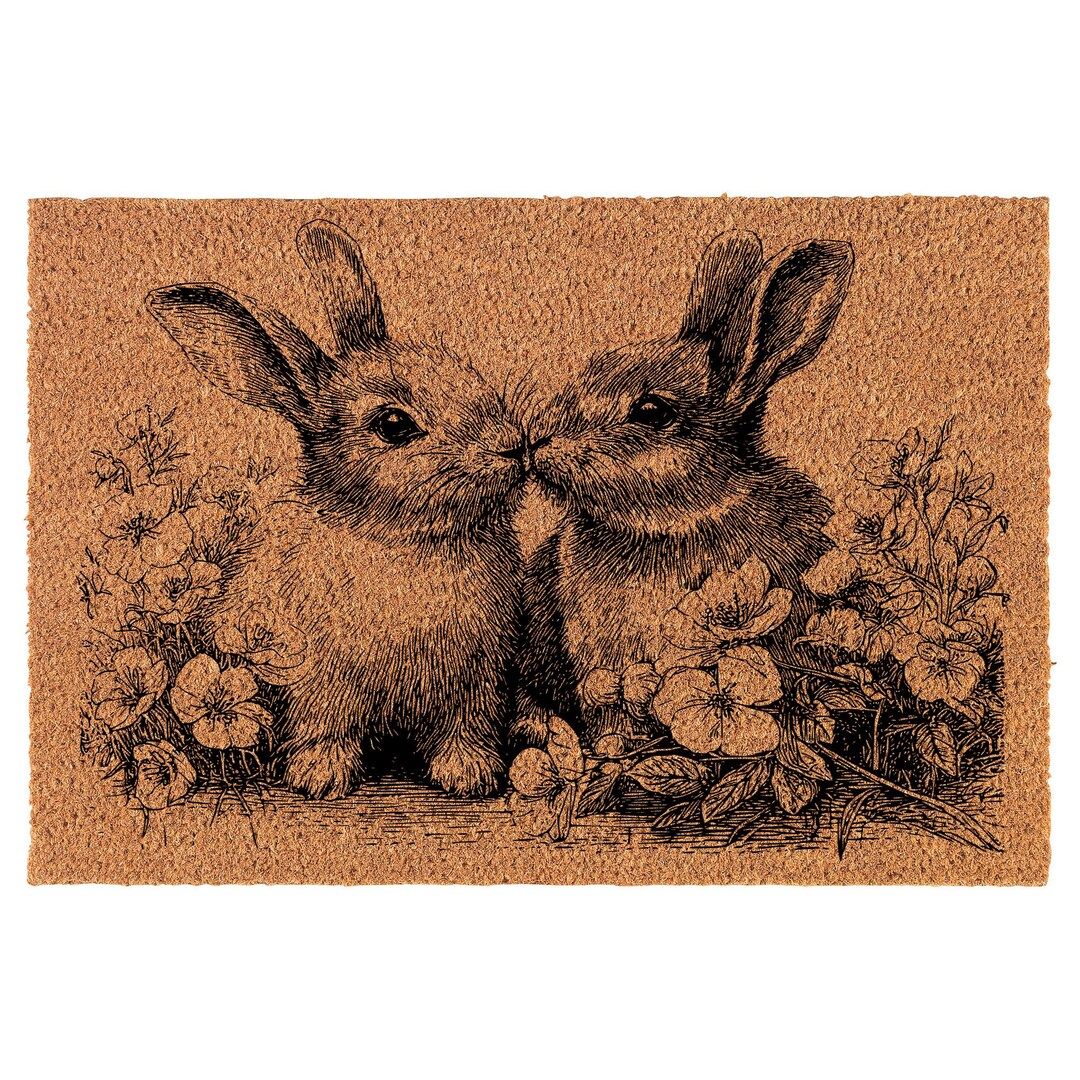 Door Frame Rabbits Spring Bunny Rabbits Flowers Coir Doormat Door Mat Housewarming Gift ...