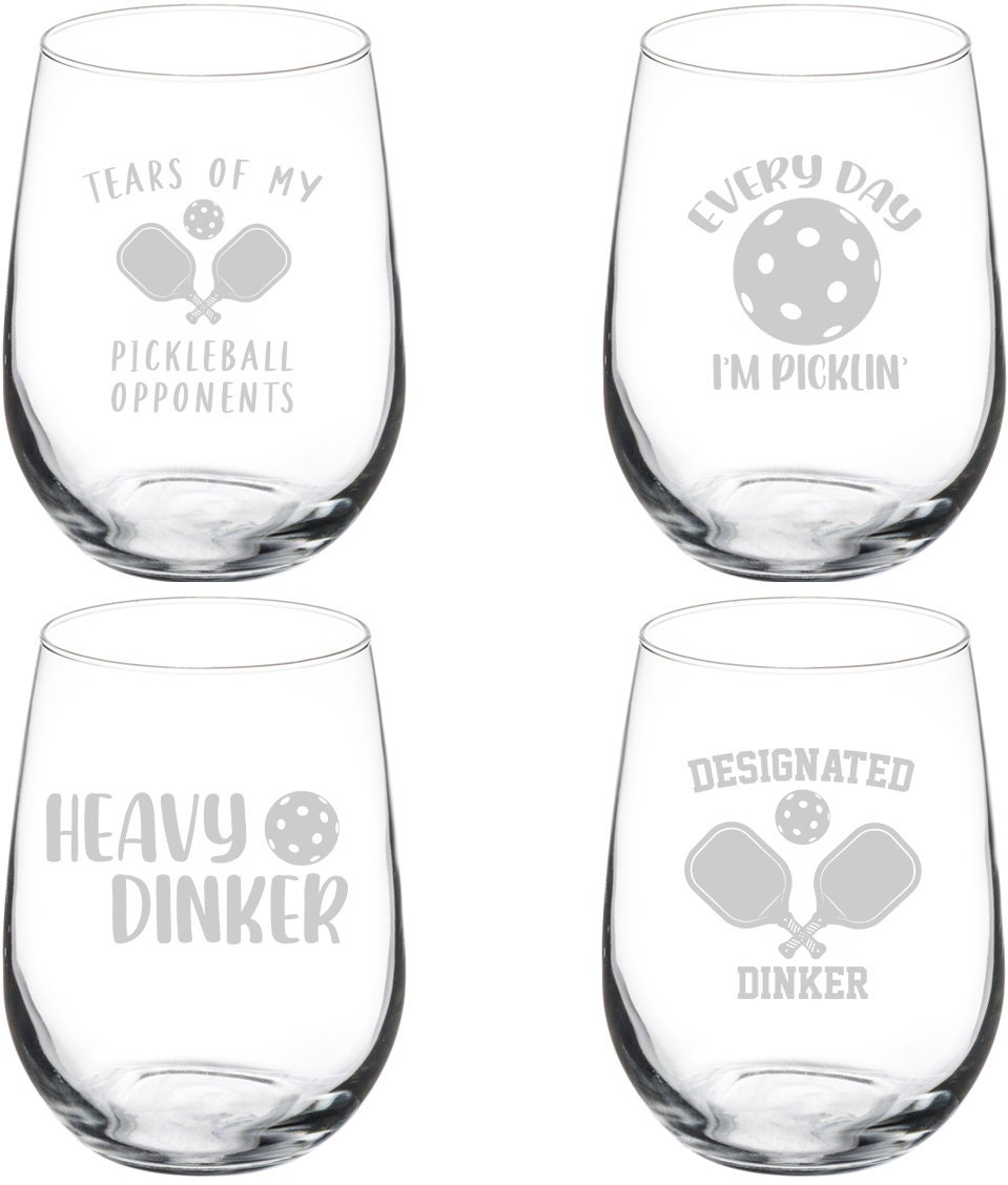 Funny Pickleball Collection Set Of 4 Wine Glass Stemless Or Stemmed Set Of 4 Glasses