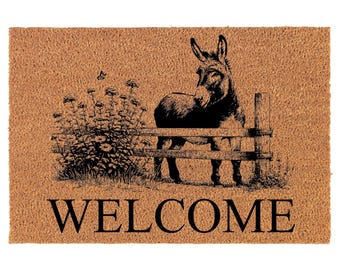 Welcome Donkey & Wildflowers Coir Doormat Door Mat Housewarming Gift Newlywed Gift Wedding Gift New Home