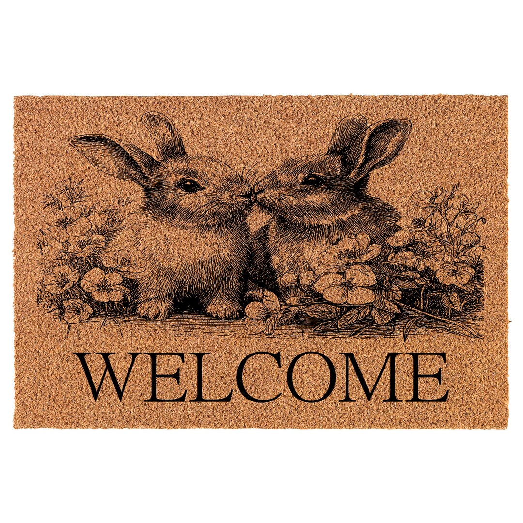 Welcome Spring Bunny Rabbits Flowers Coir Doormat Door Mat Housewarming ...